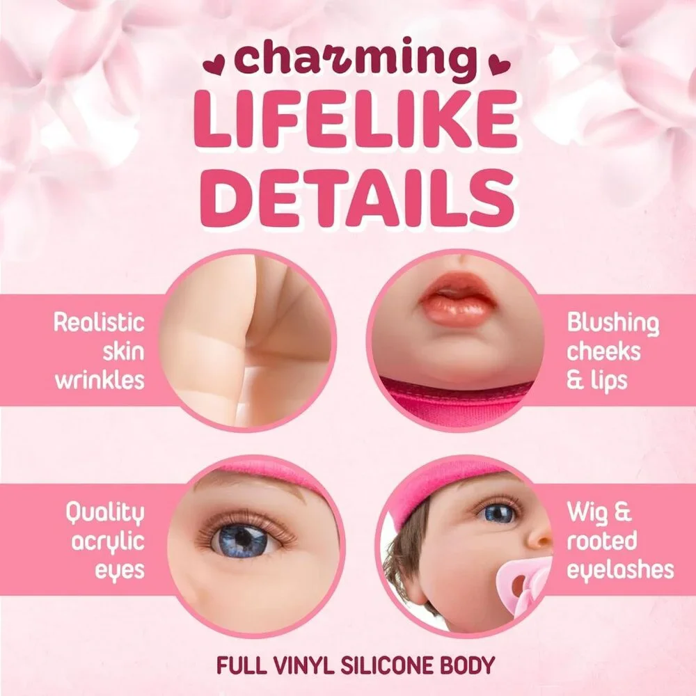 💫 Reborn Baby Dolls Pink Realistic Soft Silicone Movable Arms Birth Certit Kids